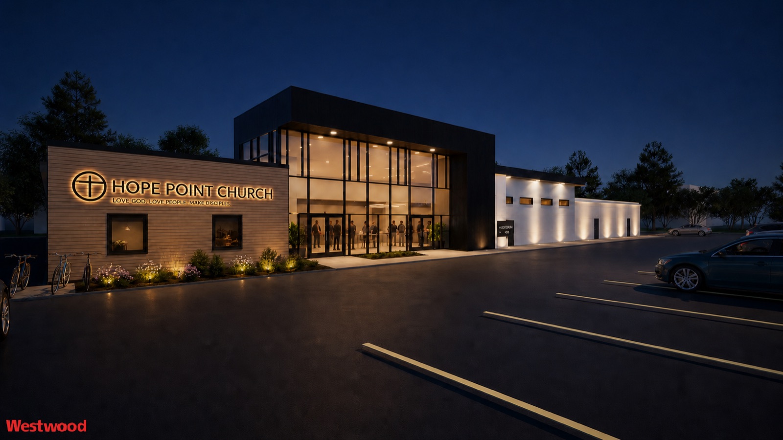 Architect rendering: The campus at night